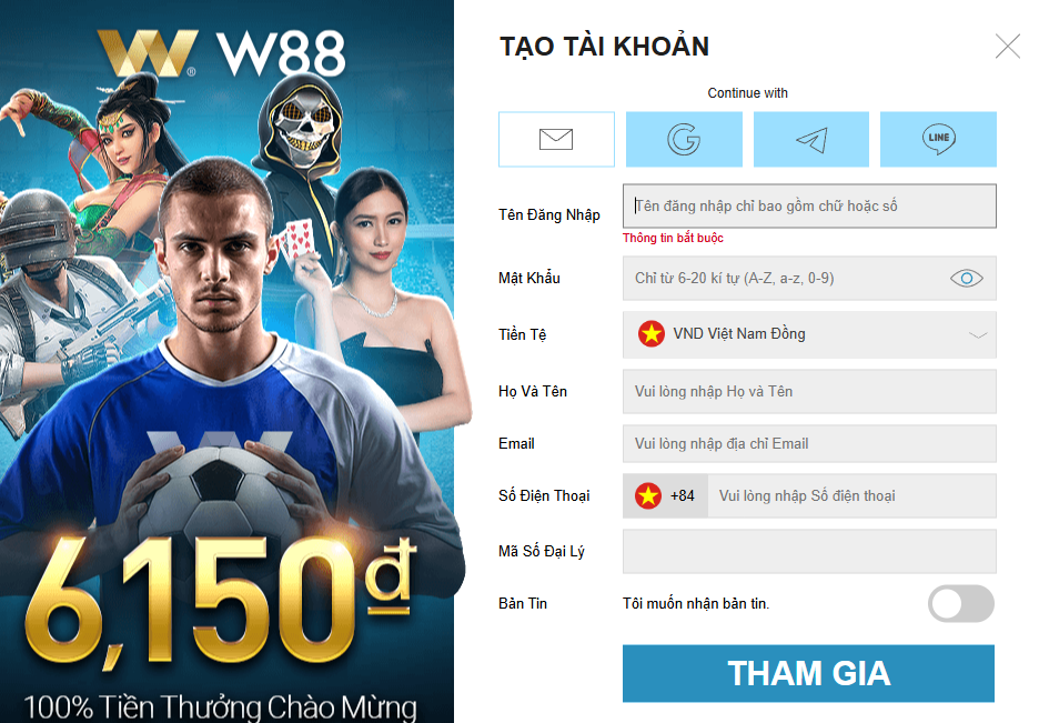 Bảng đăng ký W88 Bảng đăng ký W88