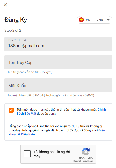 Thông tin đăng ký 188bet